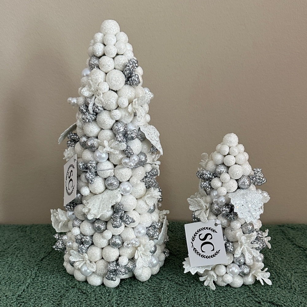 Salzburg Creations Holiday Winter White Christmas Trees Silver Shimmer NEW!